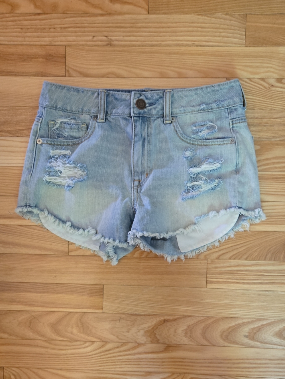 American Eagle Outfitters Light Blue Distressed Denim Shorts